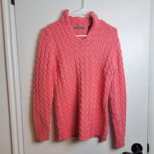 NEW Liz Claiborne Coral Pink Cable Knit Mock Neck Girly Warm Sweater Sz Medium